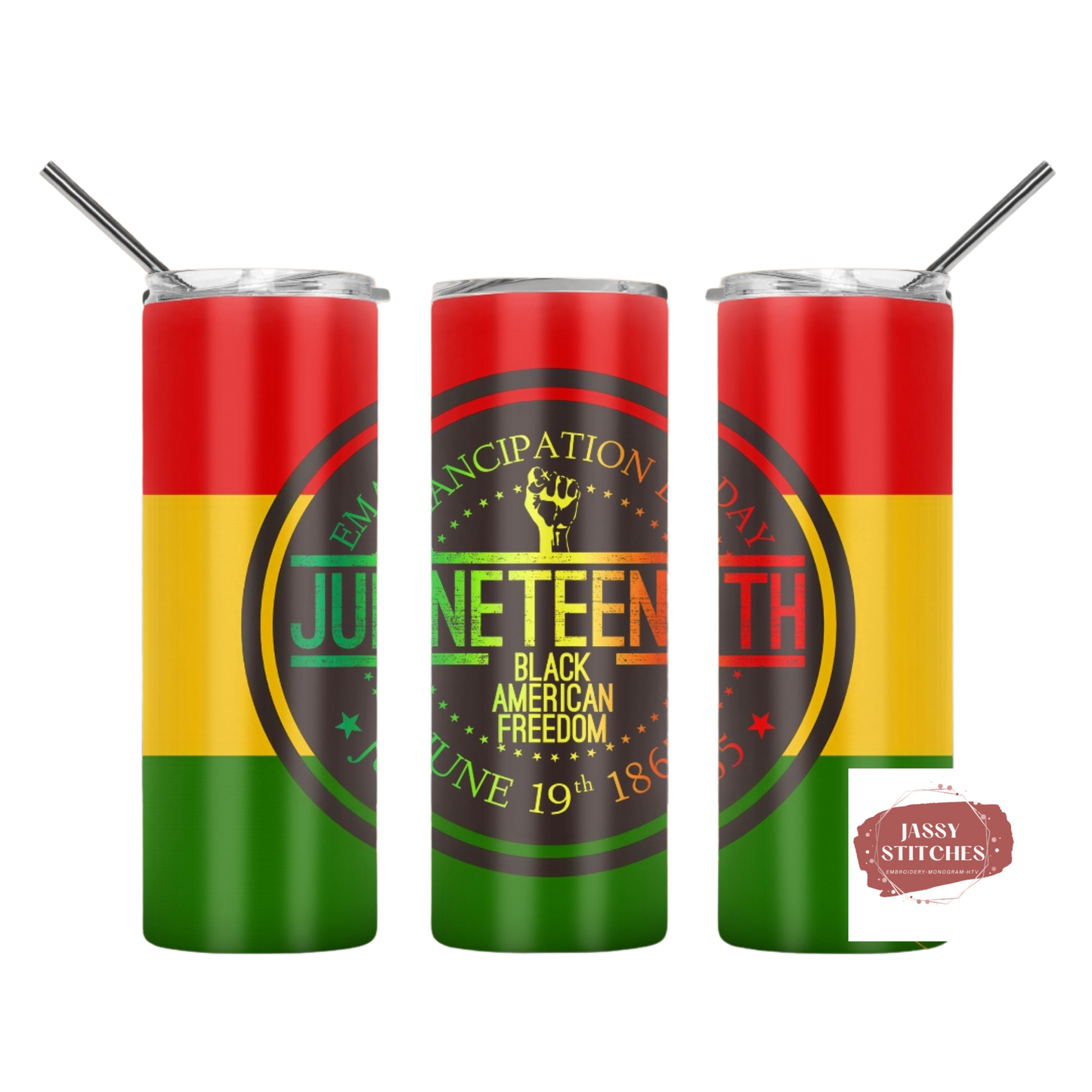 Juneteenth Red, Yellow, and Green Emancipation Day Pride Fist Tumbler