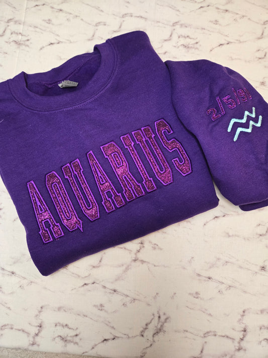 Zodiac Glittered Custom Embroidered Sweatshirt