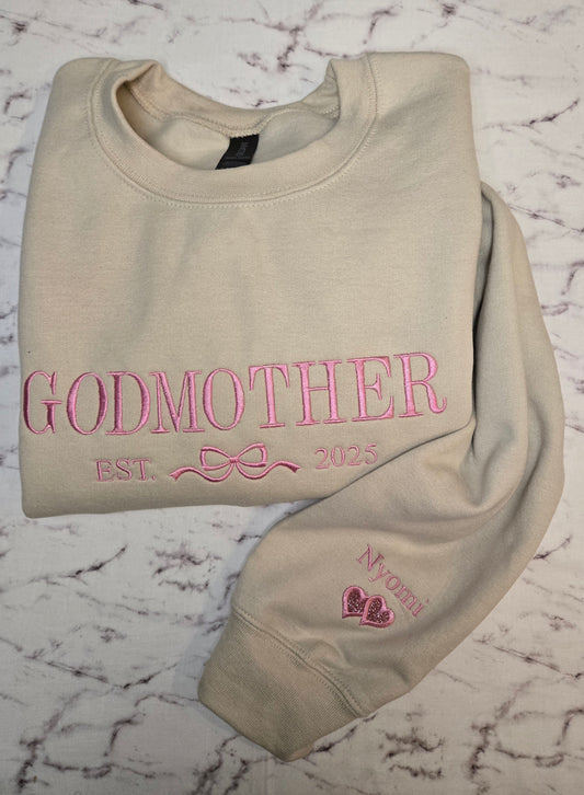 GODMOTHER Embroidered Sweatshirt with name on the sleeve